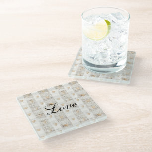 Dessous-de-verre En Verre Coeurs Boho Beige Blanc Crème