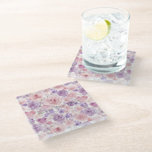 Dessous-de-verre En Verre Cœurs Fleurs Violets Roses