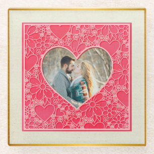 Dessous-de-verre En Verre Coeurs floraux rouges et roses élégants Saint-Vale