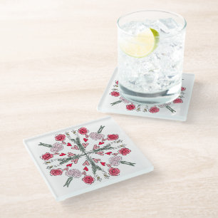 Dessous-de-verre En Verre Cœurs Mignons Abeilles Roses Floral Romantique Gri
