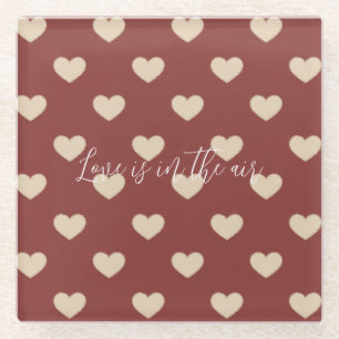 Dessous-de-verre En Verre Cœurs Pailletés Crème Rouge Or Saint-Valentin