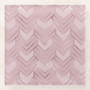 Dessous-de-verre En Verre Cœurs Pailletés Or Rose Motif.