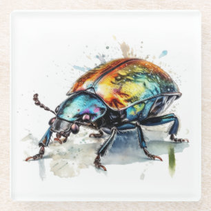 Dessous-de-verre En Verre Coléoptère iridescent à l'aquarelle