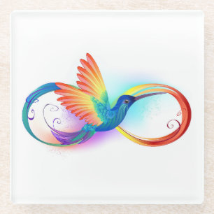 Dessous-de-verre En Verre Colibri arc-en-ciel avec symbole d'infini