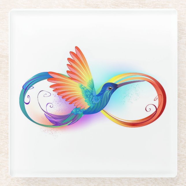 Dessous-de-verre En Verre Colibri arc-en-ciel avec symbole Infinity (Devant)