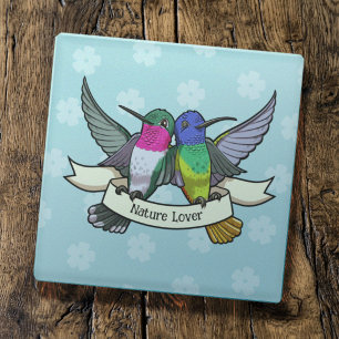 Dessous-de-verre En Verre Colibris mignons Ruban d'amant de la nature Dessin