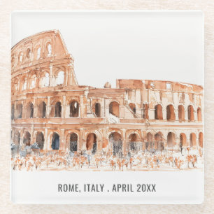 Dessous-de-verre En Verre Colisée Rome Italie Aquarelle Voyage italien