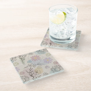 Dessous-de-verre En Verre Collage de fleurs sauvages pastel – Géométrique fl