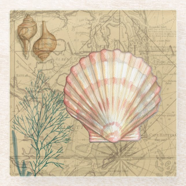 Dessous-de-verre En Verre Collage de la carte côtière (Devant)