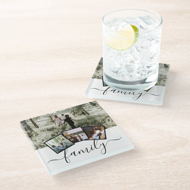 Dessous-de-verre En Verre Collage de photos de famille Idée cadeau personnal (Incliné)
