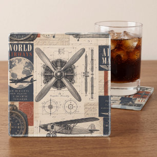 Dessous-de-verre En Verre Collage de plans d'avions de l'aviation vintage