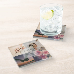 Dessous-de-verre En Verre Collage photo de l'épouse et de la chambre d'anniv