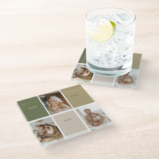 Dessous-de-verre En Verre Collage photo moderne Meilleur papa Jamais Cadeau (Incliné)