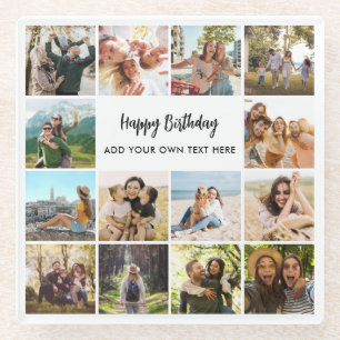 Dessous-de-verre En Verre Collage photo personnalisé de joyeux anniversaire