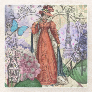 Dessous-de-verre En Verre Collage Tour Eiffel Paris vintage romantique franç