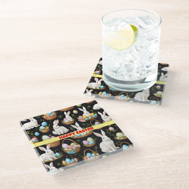 Dessous-de-verre En Verre Collection Bunny Pâques Boho (Incliné)