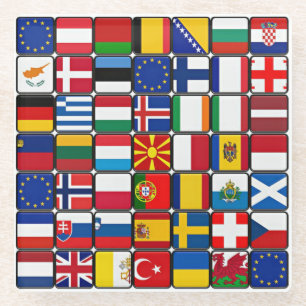 Dessous-de-verre En Verre Collection internationale de drapeaux, drapeaux du