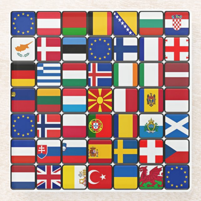 Dessous-de-verre En Verre Collection internationale de drapeaux, drapeaux du (Devant)