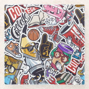 Dessous-de-verre En Verre College Fun, Colorée Motif Vintage