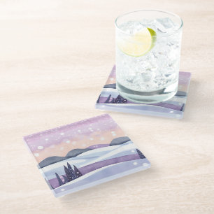 Dessous-de-verre En Verre Collines violettes d'hiver aquarelle