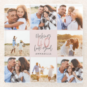 Dessous-de-verre En Verre Colloque photo-parties scintillant rose de 40 ans