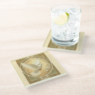 Dessous-de-verre En Verre Colombe de Noël Style Art Nouveau Esthétique Desig