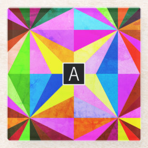 Dessous-de-verre En Verre Coloré Moderne Multi-Coloré Géométrique   Monogram