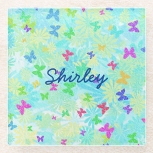 Dessous-de-verre En Verre Colorful Butterflies and Daisies by Shirley Taylor