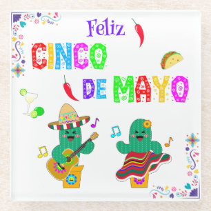 Dessous-de-verre En Verre Colorful Festive Cinco de Mayo 2025 Dancing Cactus