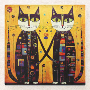 Dessous-de-verre En Verre Compagnons Abstraits : Un conte de deux chats