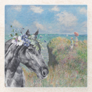 Dessous-de-verre En Verre Compilation de la falaise de Monet et du cheval no