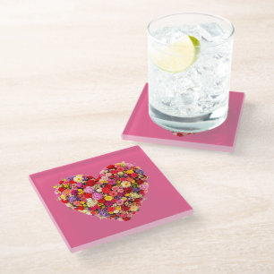 Dessous-de-verre En Verre Composition florale en forme de cœur pour la Saint