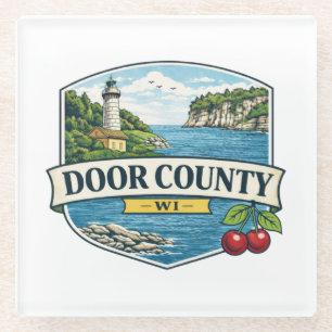 Dessous-de-verre En Verre Comté de Door, phare du Wisconsin et aimant du lac