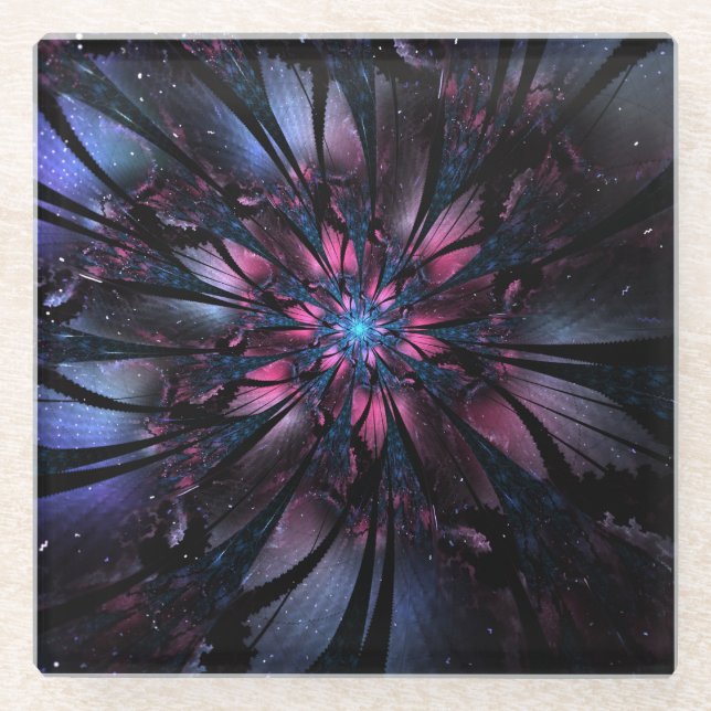 Dessous-de-verre En Verre Conception Abstraite des fleurs fractales. (Devant)