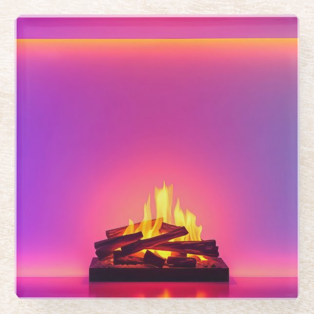 Dessous-de-verre En Verre Conception de cheminée rose (Devant)