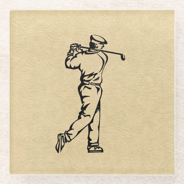 Dessous-de-verre En Verre Conception de golfeur en cuir (Devant)