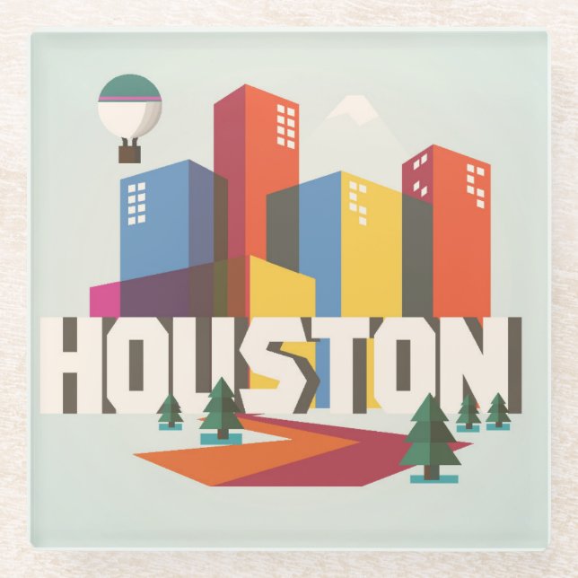 Dessous-de-verre En Verre Conception de Houston, paysage urbain du Texas | (Devant)