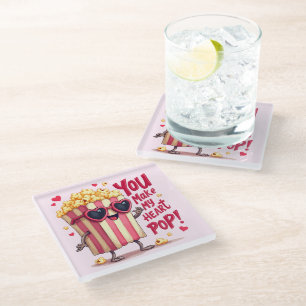 Dessous-de-verre En Verre Conception de la Saint-Valentin cœur de pop-corn