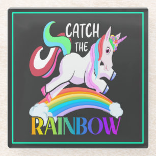 Dessous-de-verre En Verre Conception de licorne arc-en-ciel Catch