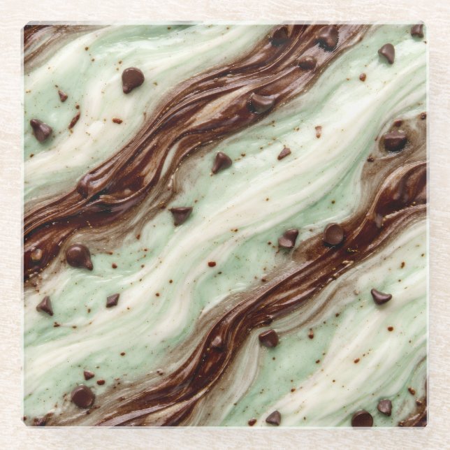 Dessous-de-verre En Verre Conception de marbre Milkshake Menthe Chocolat (Devant)