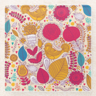 Dessous-de-verre En Verre Conception de motif floral vintage détaillé