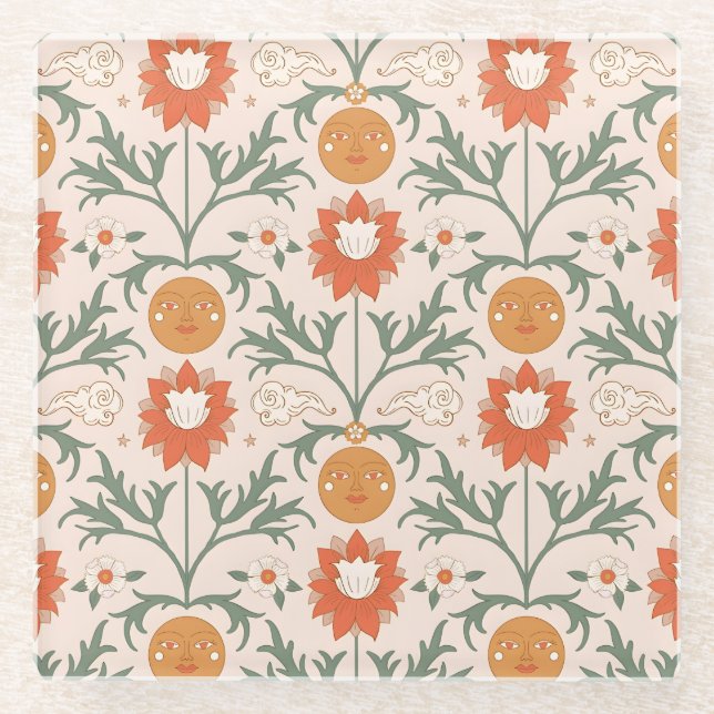 Dessous-de-verre En Verre Conception de motif sans couture d'éclat de soleil (Devant)