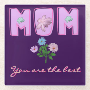 Dessous-de-verre En Verre Conception de typographie maman personnalisée,