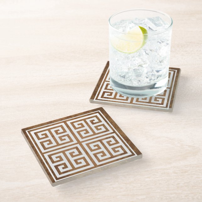 Dessous-de-verre En Verre Conception des Motifs clés grecs (Incliné)