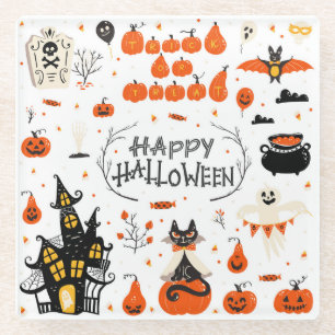 Dessous-de-verre En Verre Conception d'un jeu Vintage d'éléments Halloween