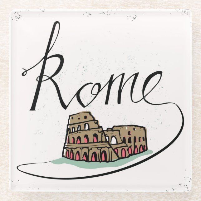Dessous-de-verre En Verre Conception en lettres de main de Rome (Devant)