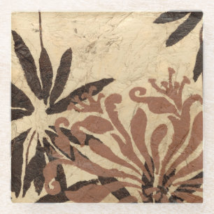 Dessous-de-verre En Verre Conception florale de pochoir avec le feuille