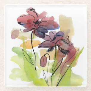 Dessous-de-verre En Verre Conception florale d'été avec le résumé peint