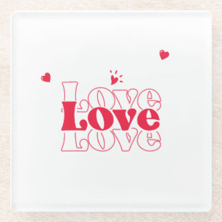 Dessous-de-verre En Verre Conception graphique de typographie d'amour rouge