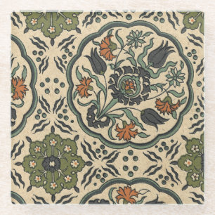 Dessous-de-verre En Verre Conception persane florale décorative de tuile